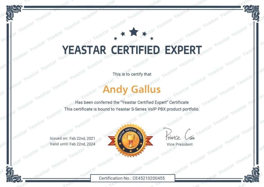 Yeastar Certified Expert